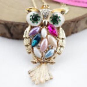 Jewelry Betsy Johnson Charm Pendant Rhinestone colour owl golden necklace
